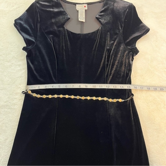 Vtg SCARLETT Stretch Velvet  Midi Pencil Dress Sz 9/10 Black Queen Ann Neckline - Picture 13 of 14